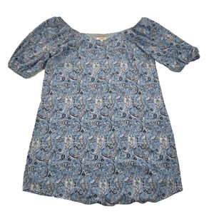 Andree By Unit Dress Puff Sleeve Short Shift Dress Womens Large Blue Paisley